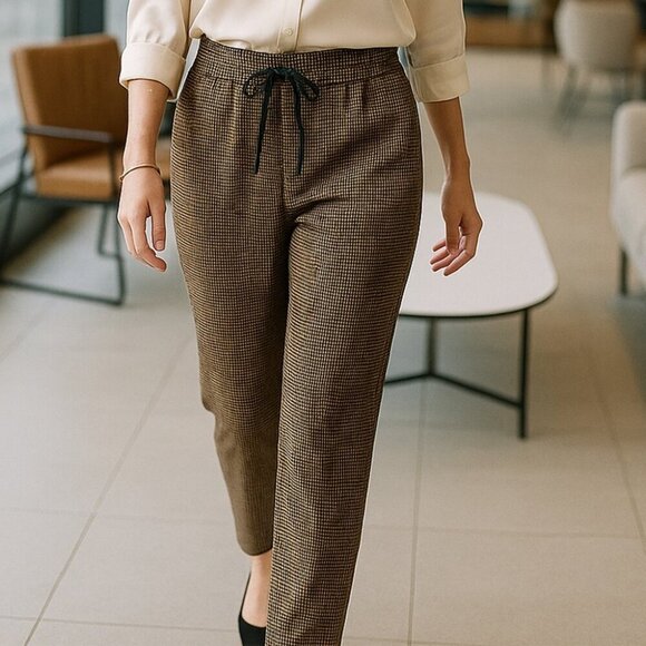 Cleo Houndstooth Slim Trousers with Drawstring Waist M - Picture 2 of 9